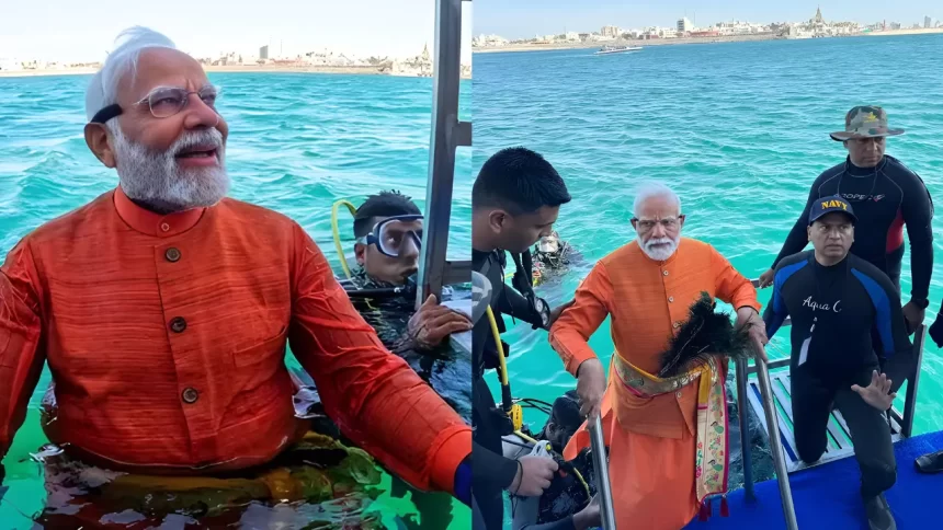 modi-immersed-in-water-dwarka-installs-peacock-feather